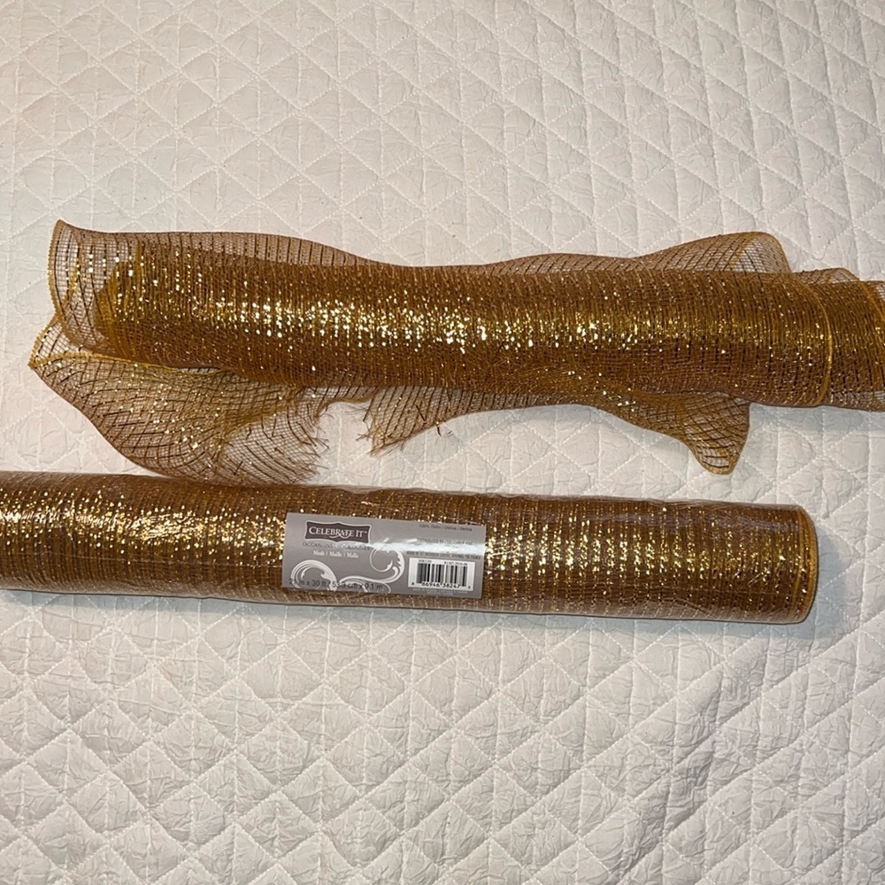 Gold mesh. Wreath making mesh.